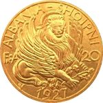 Antique 1927 Albanian Dollar Gold Plated Pure Copper Silver Coin - Imagen 2