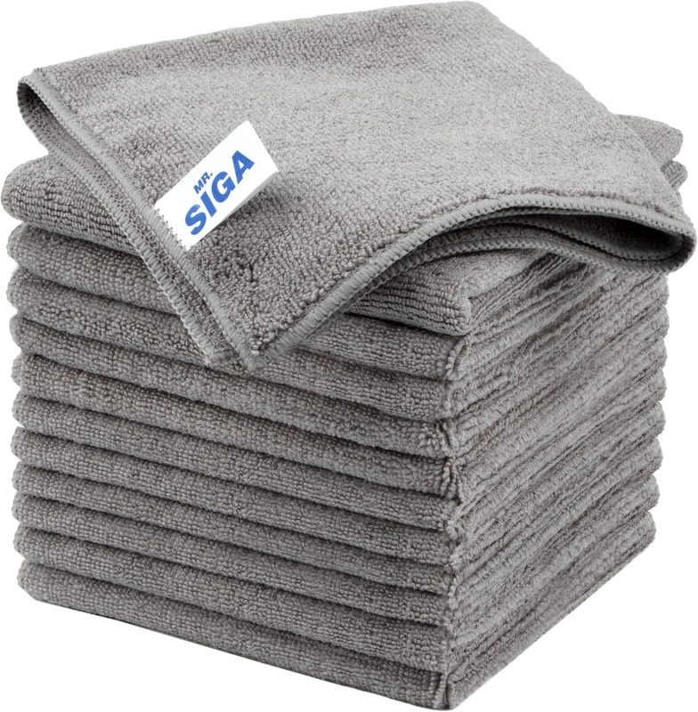 MR.SIGA Microfiber Cleaning Cloth, Multipurpose Microfiber Towels, Streak Free Cleaning Cloths, Pack of 12, Grey, Size 32 x 32 cm