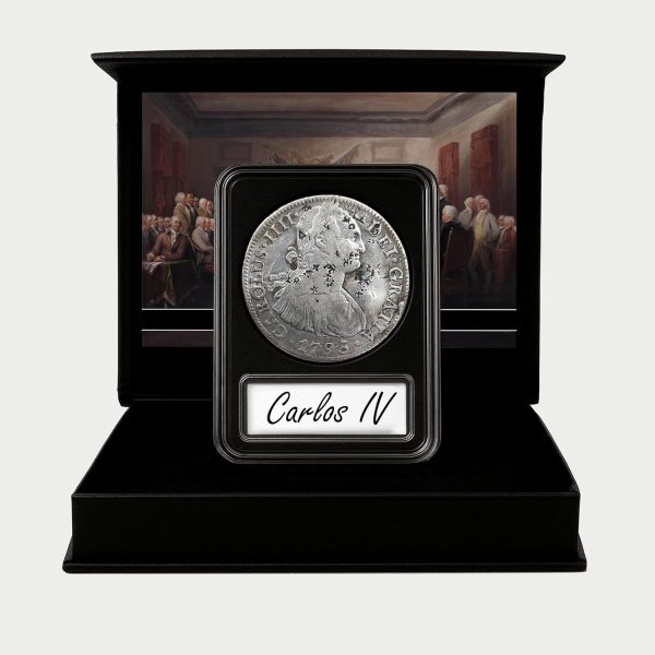 IMPACTO COLECCIONABLES | Moneda española auténtica de 8 Reales, el Primer dólar de América | Carlos IIII (1793–1808) | Coleccionable histórico Certificado en Estuche Protector