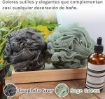 myHomeBody Large 70g Loofah Sponge, Body Scrub, Bath Sponge, Exfoliating Sponge - Shower Bean Bag with Activated Charcoal -2 Graphite Gray + 1 Sage Green, 3 Pack - Imagen 4