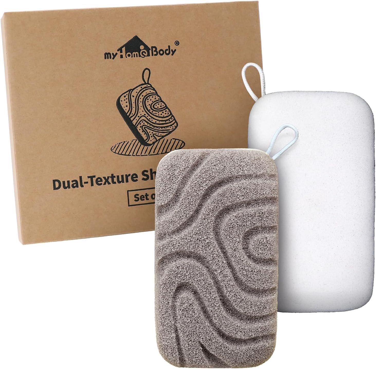 myHomeBody Double Texture Shower Exfoliating Sponge for Men and Women myHomeBody Double Texture Shower Exfoliating Sponge for Men and Women - Body Loofah - 2 Pack