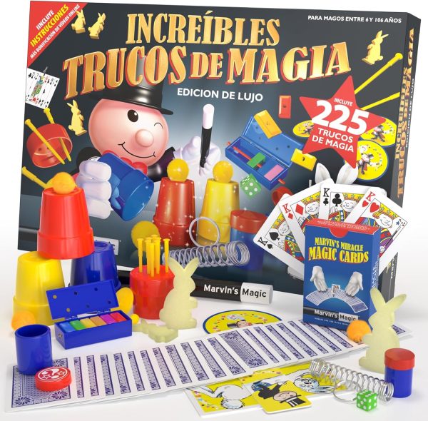 Marvin's Magic - Set of 225 Magic Tricks for Children. Includes Magic Cards, Mind Reading Containers, Magic Theatre and Wand. Ideal Birthday Gift. Fun Magic for Everyone!
