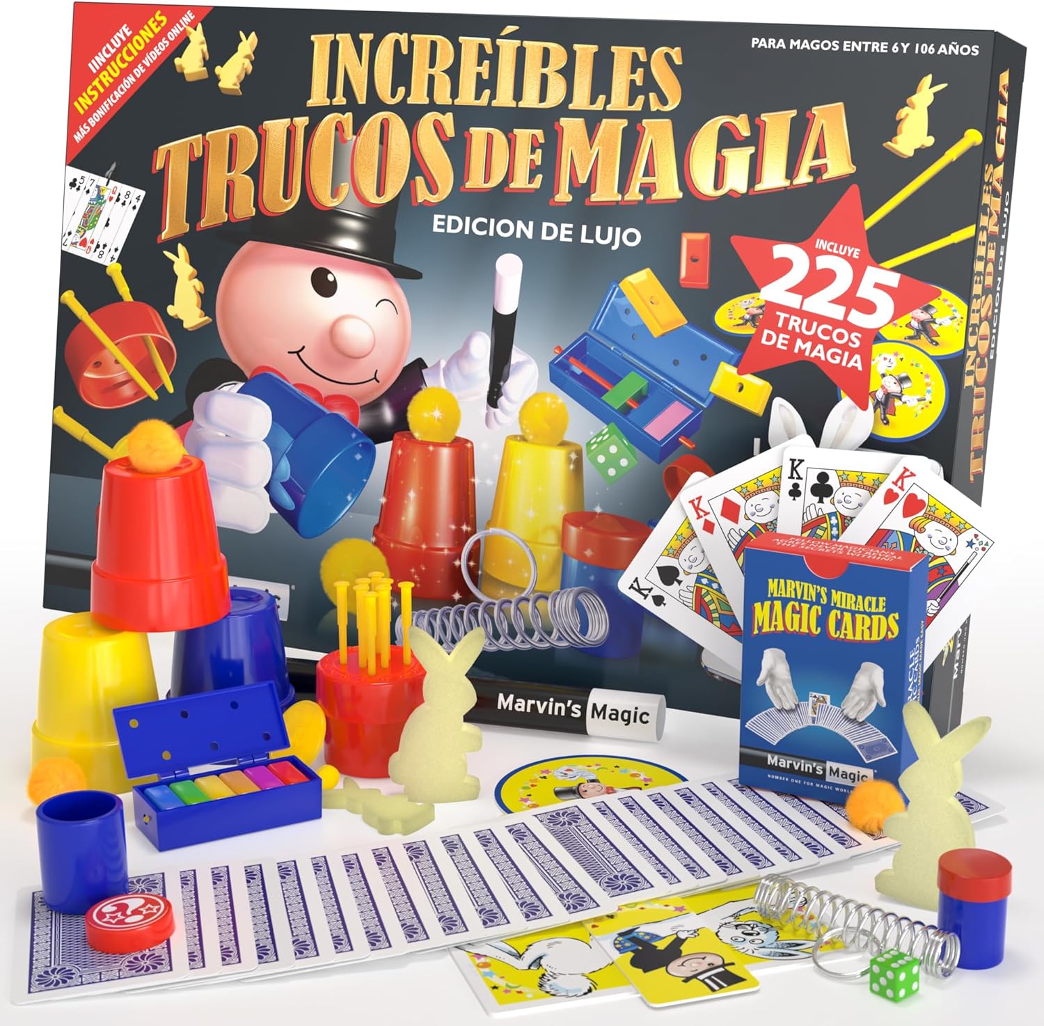 Marvin's Magic - Set of 225 Magic Tricks for Children. Marvin's Magic - Set of 225 Magic Tricks for Children. Includes Magic Cards, Mind Reading Containers, Magic Theatre and Wand. Ideal Birthday Gift. Fun Magic for Everyone!
