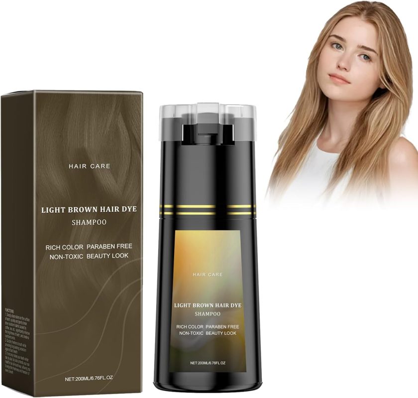 Hair Dye Shampoo Natural Hair Coloring Shampoo Vegetable Coloring Shampoo, Color Hair in Minutes, Shampoo 3 to Cover Gray Hair, Easy to Use (Light Brown, 200ml)