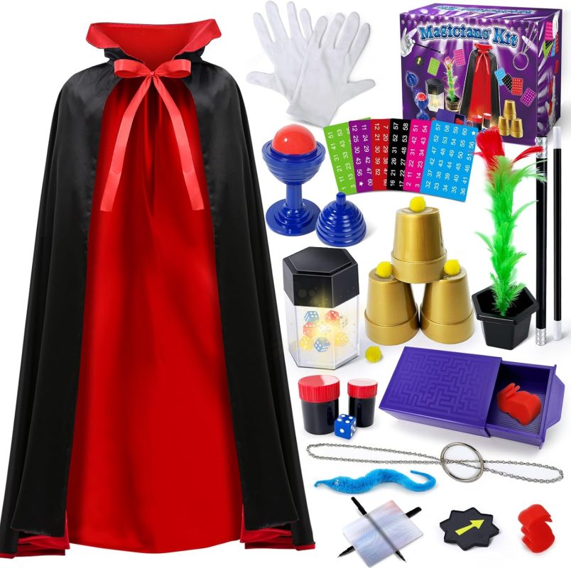 Magic Kit, Magic Tricks with Wizard Costume for Kids, Magic Set for Kids Age 6 7 8 9 10 11 12 Years Old