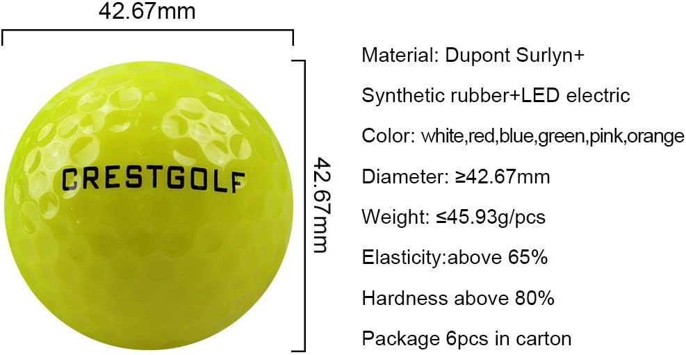 Kofull Pack of 6 LED Golf Balls for Night Training, Golf Balls, Bright Distance Balls, Assorted Colors (Pink, Blue, Red, Green, White and Yellow), Blue, White, Orange, Red, Pink, Green - Imagen 4