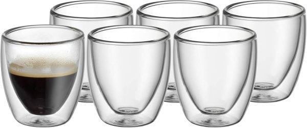 WMF Kult – Set of 6 Espresso Coffee Cups 80 ml Double Walled Thermal Floating Effect Made of Heat Resistant Brorosilicate Glass