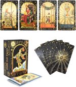 Tarot Card Deck Gold Foil, 78 Cards with Guide Book, PVC Waterproof Design, Black and Gold