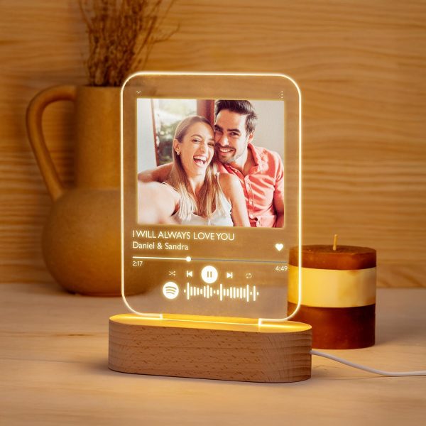 Personalised Spotify Lamp with Photo – With Base or Frame – Design with Song Code – Original Gift for Couples or Friends