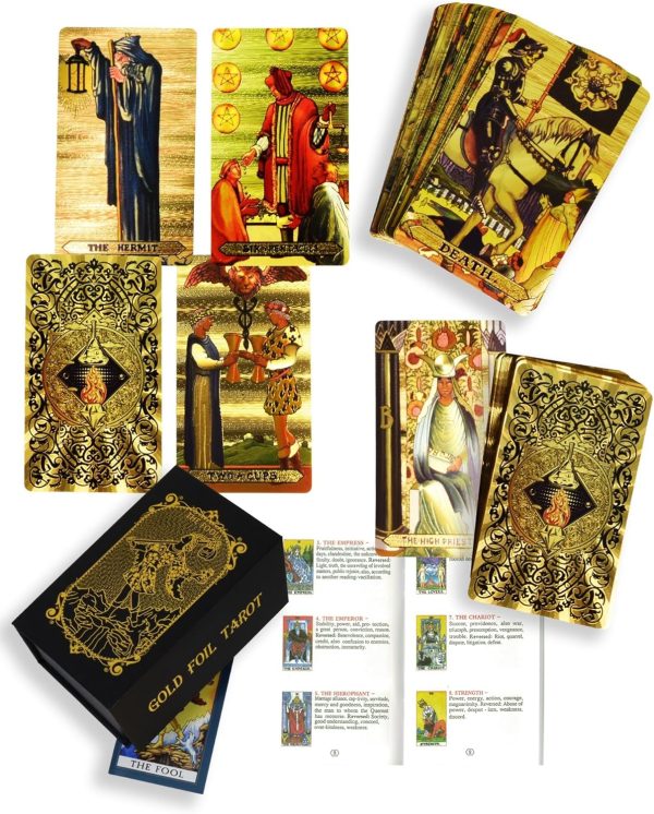Waite Gold Foil 78 Piece Classic English Tarot Deck with Guide PVC Waterproof Design Medieval Style