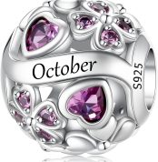 LNQOBU 925 Sterling Silver Birthstone Charm Beads for Pandora Bracelets, Lucky Clover Heart Pendant, Birthday Gift, Jewelry for Women