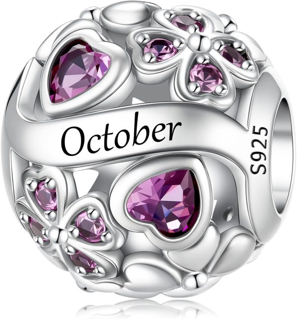 LNQOBU 925 Sterling Silver Birthstone Charm Beads for Pandora Bracelets, Lucky Clover Heart Pendant, Birthday Gift, Jewelry for Women