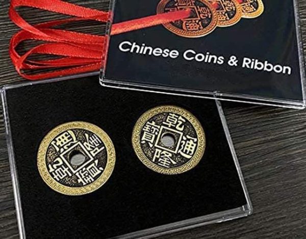 DJ·Wang Chinese coins and ribbon, magic tricks, 3 coins, penetrate the ribbon on/off, magic, close-up, illusions, tricks, fun accessories