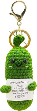 Funny Positive Potato, Mini Positive Potato with Keychain and Positive Card, Creative Knitted Potato Doll for Birthday Gifts Party Decoration (Emotional Support Pickle)
