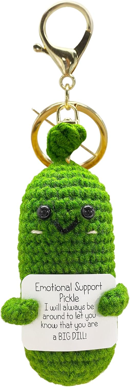 Funny Positive Potato, Mini Positive Potato with Keychain and Positive Card, Creative Knitted Potato Doll for Birthday Gifts Party Decoration (Emotional Support Pickle)