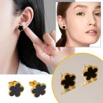 Juego de joyas de trébol de cuatro hojas de 18 quilates, para mujer y niña, chapado en oro, pulsera de trébol de cuatro hojas, collar, pendientes, pulsera, juego de joyas para el día de la - Imagen 5