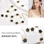 Juego de joyas de trébol de cuatro hojas de 18 quilates, para mujer y niña, chapado en oro, pulsera de trébol de cuatro hojas, collar, pendientes, pulsera, juego de joyas para el día de la - Imagen 6