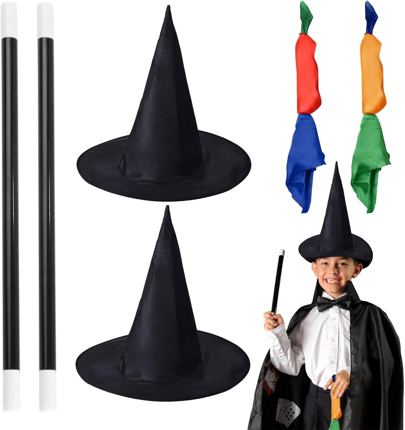 6 Pieces Adult Children's Magic Set, Magic Hat Wand Magic 6 Pieces Adult Children's Magic Set, Magic Hat Wand Magic Wand Scarves, Magic Tricks Props for Beginners, Easy Street Magic Tricks Accessories (6PCS)