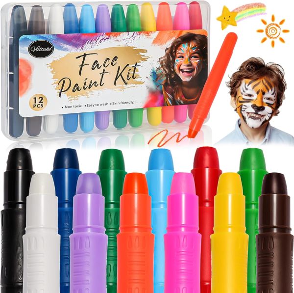 Children's Face Paint, 12 Colours Face Paints for Children, Washable, Safe and Non-Toxic, for Birthday Parties, Colsplay, Mardi Gras, New Year, Christmas, Painting Pregnant Belly
