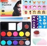 Body and face paint kit, children's make-up kit, 12 colours palette 18 reutlable plants, washable face paint for children, safe non-toxic daily use and creative activities