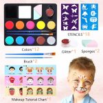 Body and face paint kit, children's make-up kit, 12 colours palette 18 reutlable plants, washable face paint for children, safe non-toxic daily use and creative activities - Imagen 3