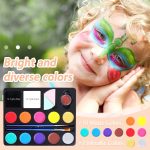 Body and face paint kit, children's make-up kit, 12 colours palette 18 reutlable plants, washable face paint for children, safe non-toxic daily use and creative activities - Imagen 5
