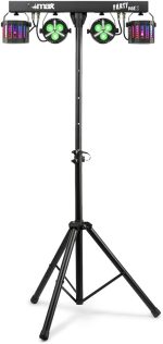 MAX PARTYBAR12 LED Party Lighting Kit with PAR and Derby Bulbs, Auto Shows or DMX Lights, Remote Control and Tripod, Ideal for DJs, Events, Weddings and Portable Nightclubs