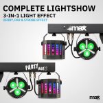 MAX PARTYBAR12 LED Party Lighting Kit with PAR and Derby Bulbs, Auto Shows or DMX Lights, Remote Control and Tripod, Ideal for DJs, Events, Weddings and Portable Nightclubs - Imagen 5