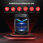 PYLE Speaker System, PA, 800W, Bluetooth, Portable, Rechargeable, Outdoor, 12" Subwoofer, 1" Tweeter, Recording Function, Microphone, Party Lights, USB/SD Radio, Black - Imagen 3