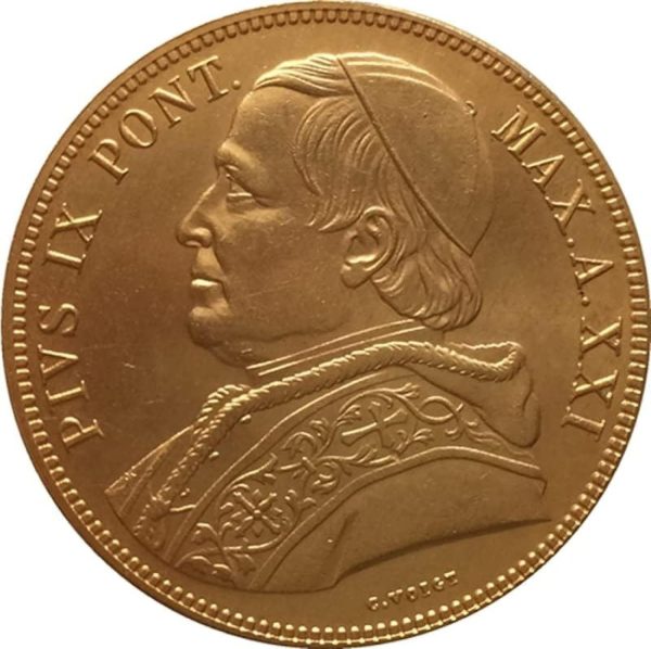 1866 Italian Coin, 100 Lira, Pure Copper, Gold Plated, Antique Silver Dollar Coin Artisan Collection