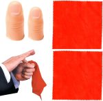 2 pieces magic thumb props, magic trick, magic accessory, and 2 red tissues, 1 large and 1 small, suitable for everyone, for the magic item party