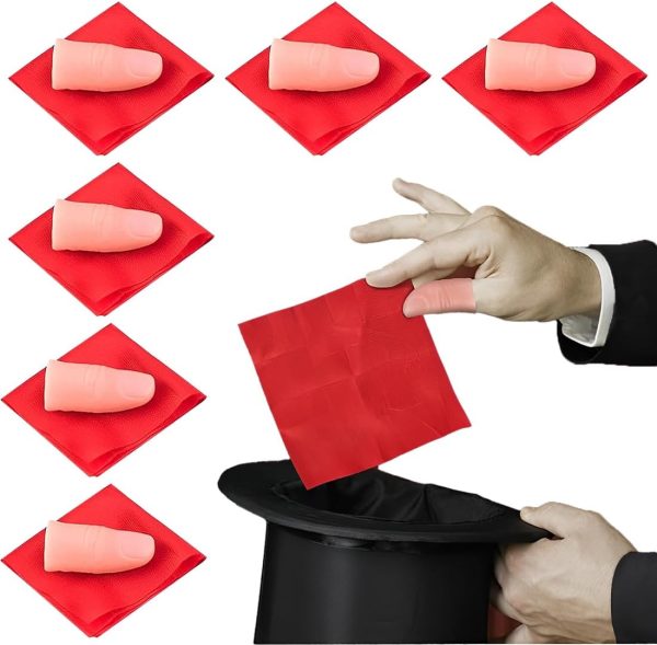4 Pieces Magic Trick Fake Thumb Soft Plastic Fake Fingers with Red Cloth for Training, Prank Toy and Magic Accessory for Parties