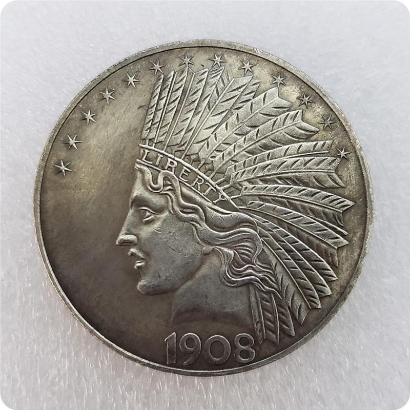 Artesanías Antiguas Moneda Conmemorativa de dólar de Plata Indio 1908 Material #01177