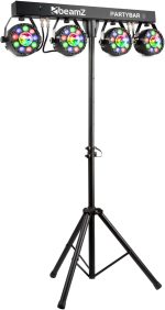 BeamZ Partybar3 Music Controlled or Standalone DJ Light System DMX, 4 PARs RGB with Magic Balls - Disco Accessory (LED Disco Laser Projector, RGB 8 Channel) Disco Lights Stand