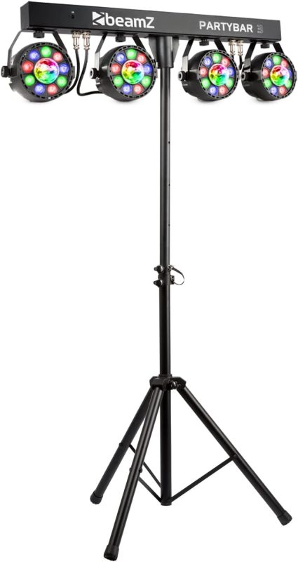 BeamZ Partybar3 Music Controlled or Standalone DJ Light System DMX, 4 PARs RGB with Magic Balls - Disco Accessory (LED Disco Laser Projector, RGB 8 Channel) Disco Lights Stand