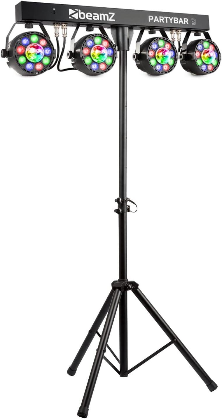 BeamZ Partybar3 Music Controlled or Standalone DJ Light System DMX, BeamZ Partybar3 Music Controlled or Standalone DJ Light System DMX, 4 PARs RGB with Magic Balls - Disco Accessory (LED Disco Laser Projector, RGB 8 Channel) Disco Lights Stand