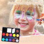 Body and face paint kit, children's make-up kit, 12 colours palette 18 reutlable plants, washable face paint for children, safe non-toxic daily use and creative activities - Imagen 2