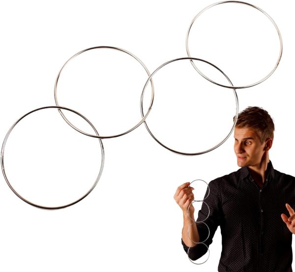 Chinese Binding Rings, Set of 4 Heavy Duty Binding Rings for Party Shows |Educational Professional Stage Magic Trick, Creative Link Ring, Magic Tricks Pair