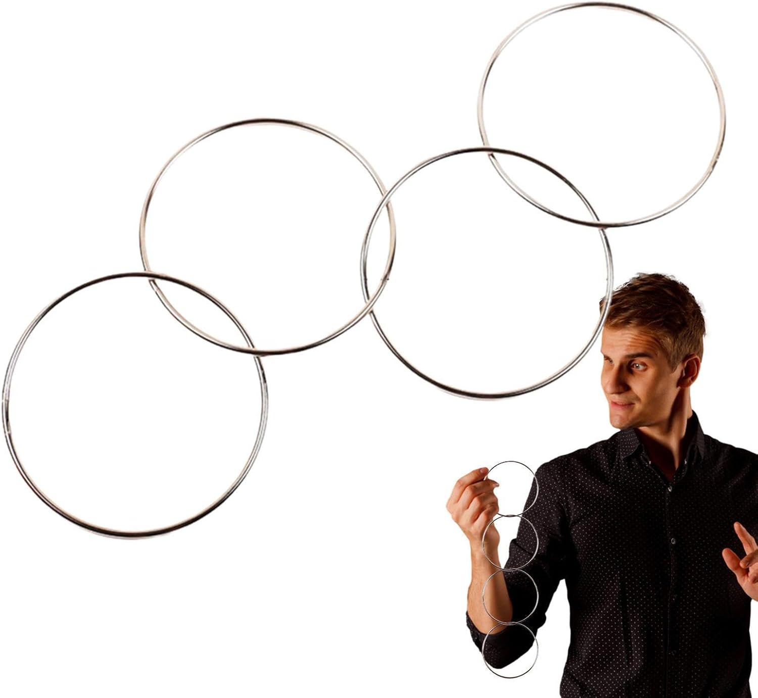 Chinese Binding Rings, Set of 4 Heavy Duty Binding Rings Chinese Binding Rings, Set of 4 Heavy Duty Binding Rings for Party Shows |Educational Professional Stage Magic Trick, Creative Link Ring, Magic Tricks Pair