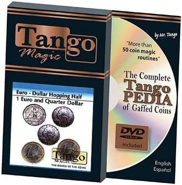Euro-Dollar Hopping Half (1 Euro and Quarter Dollar w/DVD) by Tango Magic-Trick (ED004)
