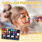 Face Painting Kit for Children 20 Colors - Hypoallergenic Makeup with Stencils, Glitter and Brushes - Carnival, Halloween, Children's Parties, Birthdays - Imagen 2