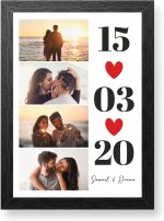 Framed Print - Personalized Canvas with Collage Photos and Text - Home Decoration - A4 Size - Frame Included - Gift for Couples and Family (Collage Date)