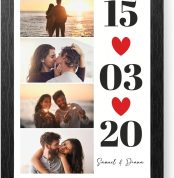 Framed Print - Personalized Canvas with Collage Photos and Text - Home Decoration - A4 Size - Frame Included - Gift for Couples and Family (Collage Date)