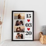 Framed Print - Personalized Canvas with Collage Photos and Text - Home Decoration - A4 Size - Frame Included - Gift for Couples and Family (Collage Date) - Imagen 2