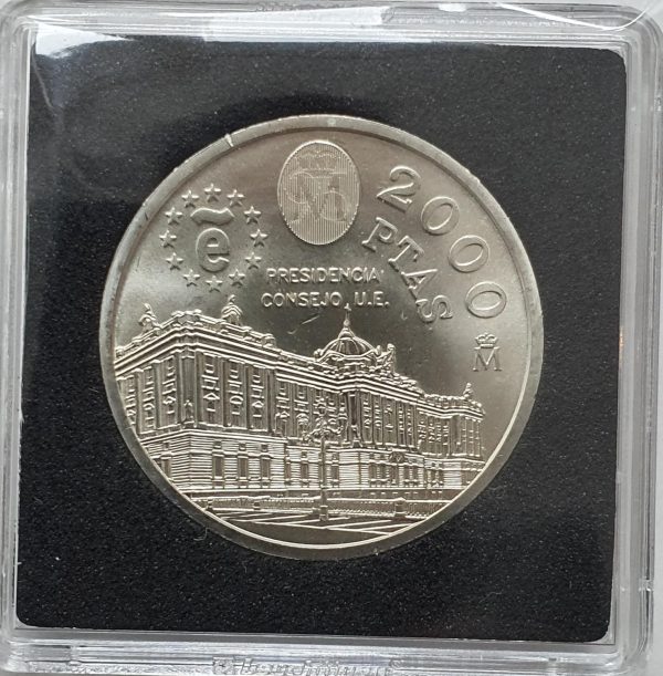 Genérico SPAIN Original Coin 2000 PESETAS IN SILVER 925 1995 PRESIDENCE Council Europe Includes Quadrum Capsule Suitable for Ages 6 and Up