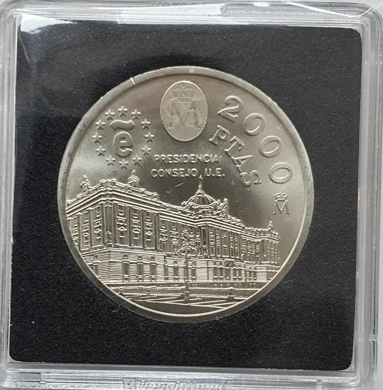 Genérico SPAIN Original Coin 2000 PESETAS IN SILVER 925 1995 PRESIDENCE Council Europe Includes Quadrum Capsule Suitable for Ages 6 and Up