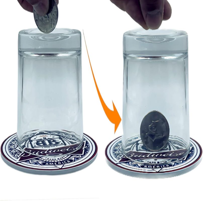 Glass Cup with Coins Magic Tricks for Adults, Close-up Coin Illustrations, Magic Wizard Accessories (Brown)