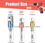 Hex Adapter To 1/4", 1/2", 3/8" 3 Pieces Hex Socket Adapter Socket Adapter Socket Wrench Nut Set Connection Extension Head For Cordless Screwdrivers - Imagen 2