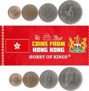 Juego de 4 Monedas de Hong Kong. 1955-1988. 5, 10, 50 centavos y 1 dólar