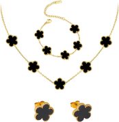 Juego de joyas de trébol de cuatro hojas de 18 quilates, para mujer y niña, chapado en oro, pulsera de trébol de cuatro hojas, collar, pendientes, pulsera, juego de joyas para el día de la